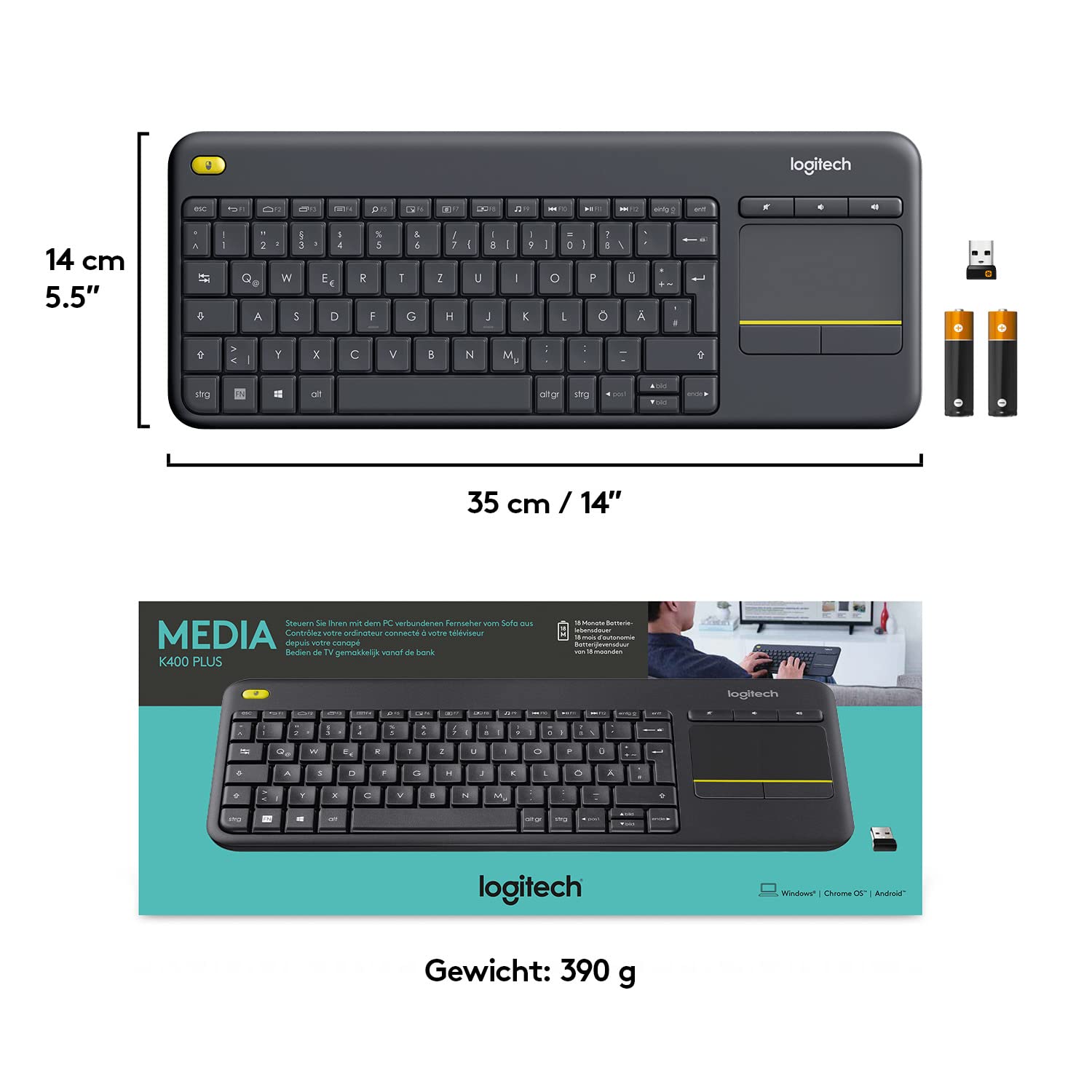 logitech-k400-plus-kabellose-tastatur-mit-touchpad-schwarz-tv image 3