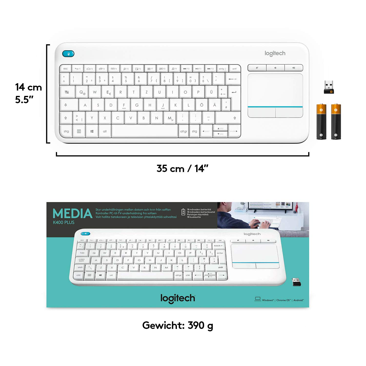 logitech-k400-plus-funk-tastatur-touchpad-wei-qwertz image 3