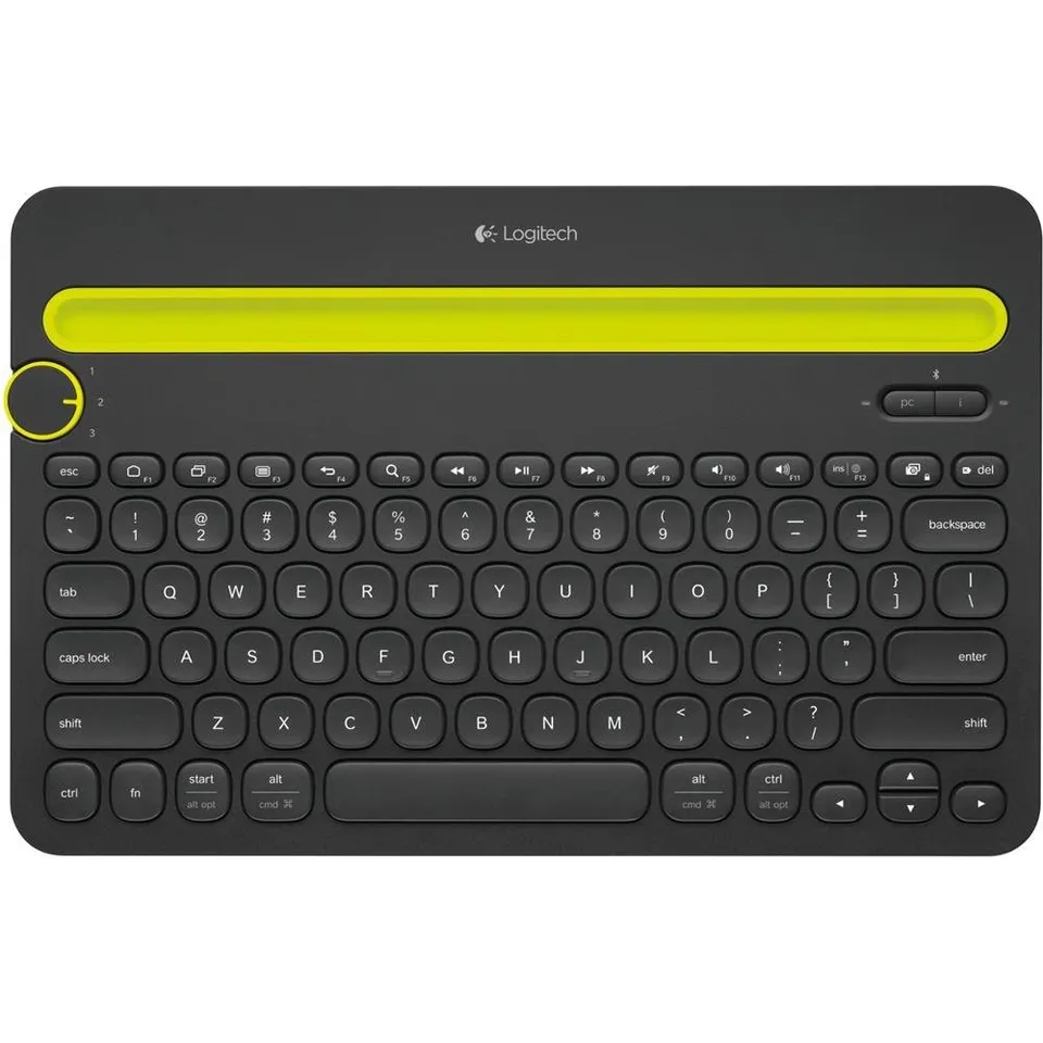 logitech-k480-kabellose-bluetooth-tastatur-schwarz-mit-halterung image 1
