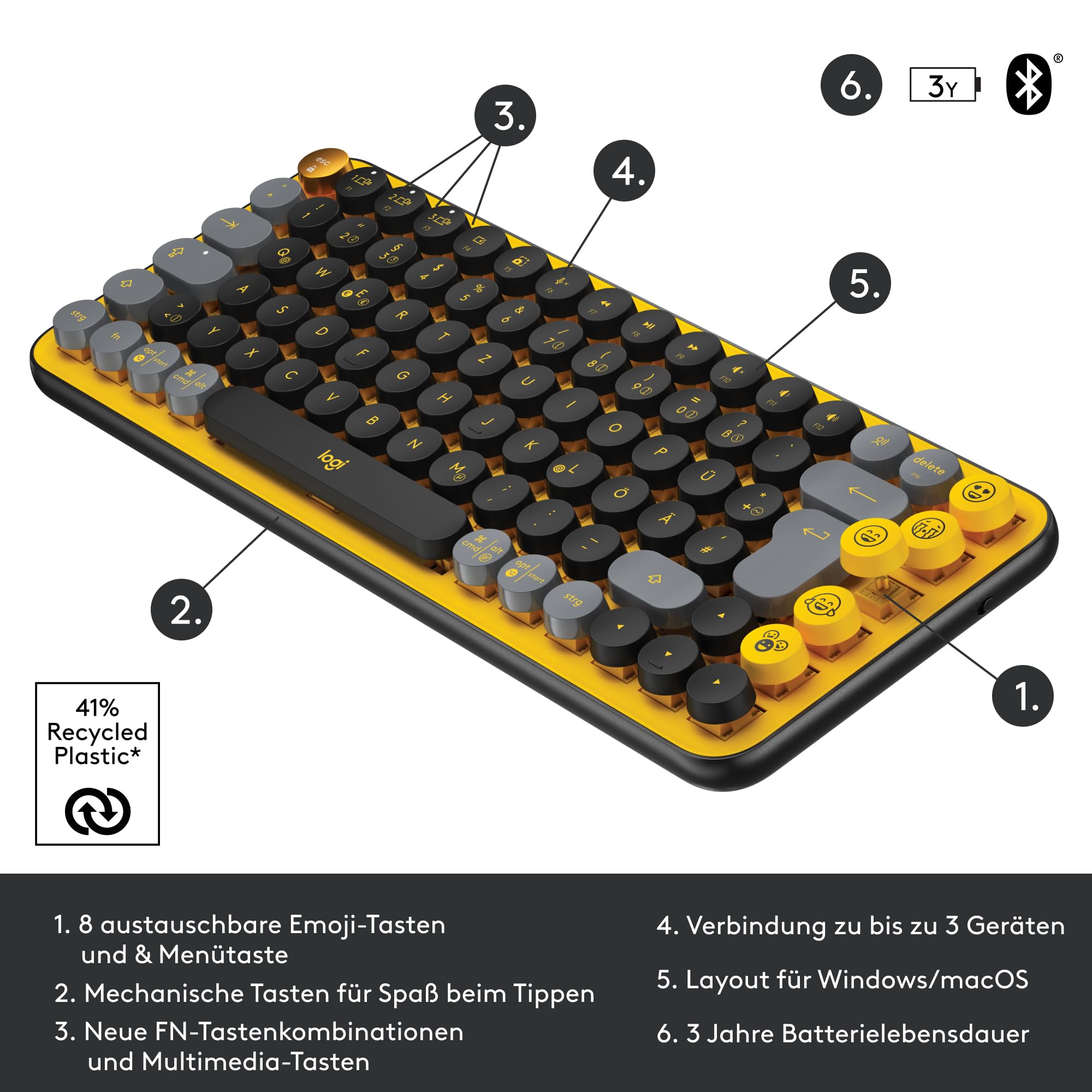 logitech-pop-keys-tastatur-blast-gelb-kabellos-mechanisch-emoji image 7